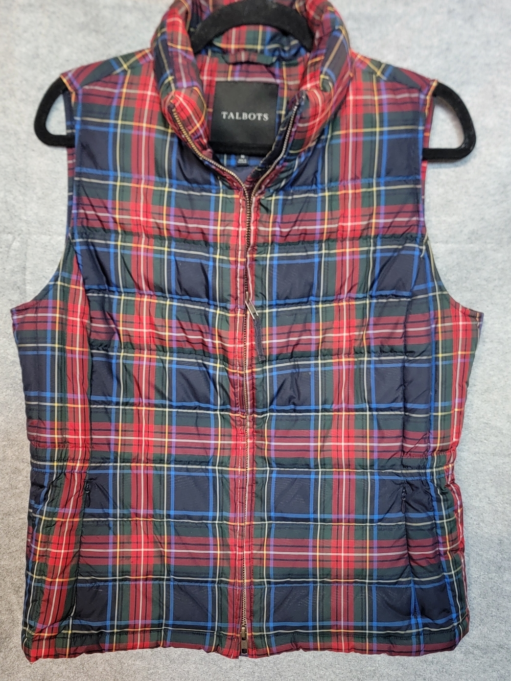 Talbots Plaid Down Puffer Vest in Red & Navy